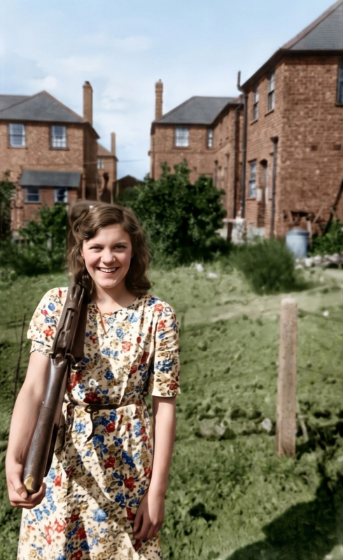 Doreen Adams with WWII kit - Rear Garden Of 55 Macmillan Rd Rowley Village.png
